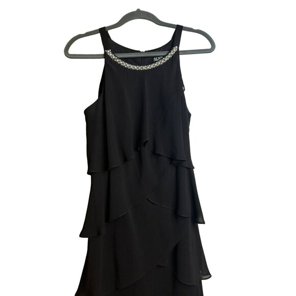 SLNY Black Cocktail Dress | Pearl Neckline, Sleeveless, Size 12 Night Out Classy - Picture 3 of 5